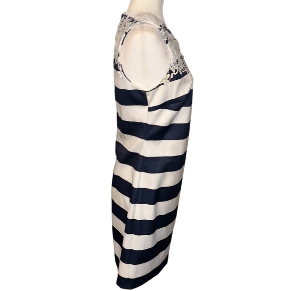 Madison Leigh Navy Blue Striped Preppy Nautical Yacht Lace Shift Dress - Picture 8 of 10